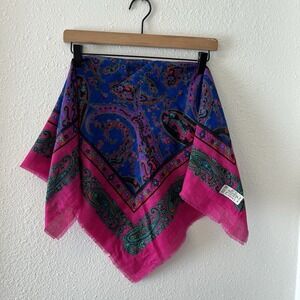 Vintage Challis by Berkshire Scarf Fuscia Floral Multicolor Approx 29x29 Square